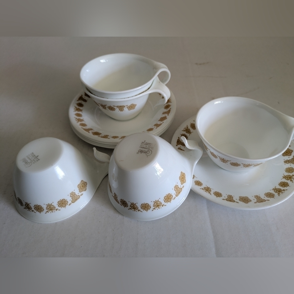 Set Of 5 butterfly gold Corelle Teacup And Saucer.